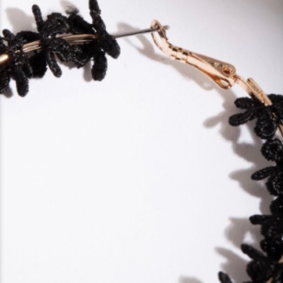 CROCHET FLORAL Gold Hoop Earrings - Picture 4 of 11